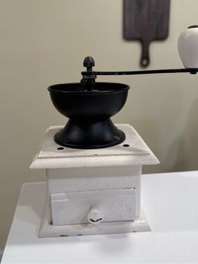 Source Unknown White and Black Manual Coffee Grinder